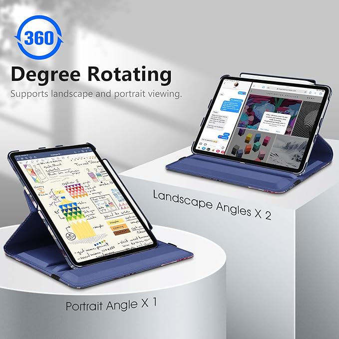 Fintie Rotating Case for iPad Pro 11-inch (4th / 3rd Generation) 2022/2021-360 Degree Swiveling Stand Cover w/Pencil Holder, Auto Sleep/Wake, Also Fit iPad Pro 11" 2nd/1st Gen, Blooming Hibiscus