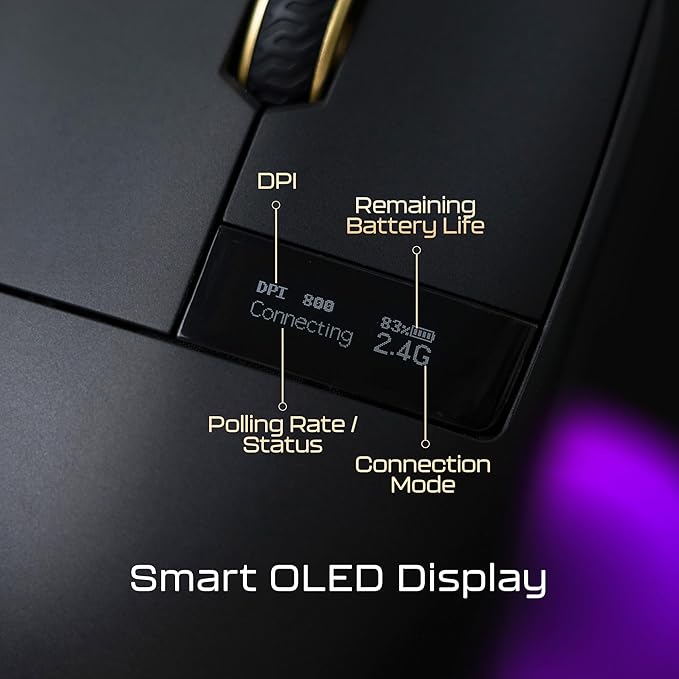 OOCTPK Chilkey Wireless Mouse, Glacier LW 8K L Gaming Mouse with LCD Screen, 8K Polling Rate, 30000 DPI Optical Tracking, 750 IPS, Bluetooth/2.4GHz/USB-C, 47g Ultra-Lightweight, 100 Million Clicks