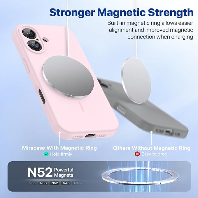Miracase Magnetic for iPhone 16 Plus Case, [Soft Anti-Scratch Microfiber Lining], Compatible with MagSafe, Liquid Silicone Shockproof Drop Protection Phone Case for 16 Plus,Sand Pink