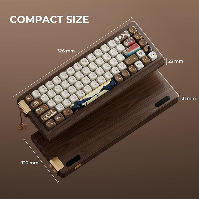 XVX MU68 FujiWave Mechanical Keyboard with Solid Wood Shell, 65% 68-Key Hot-Swap Keyboard with Pre-lubed Linear Switches, PBT 5-Side Dye-Sub MOA Keycaps, Tri-Mode Gasket Mount for Mac & Windows