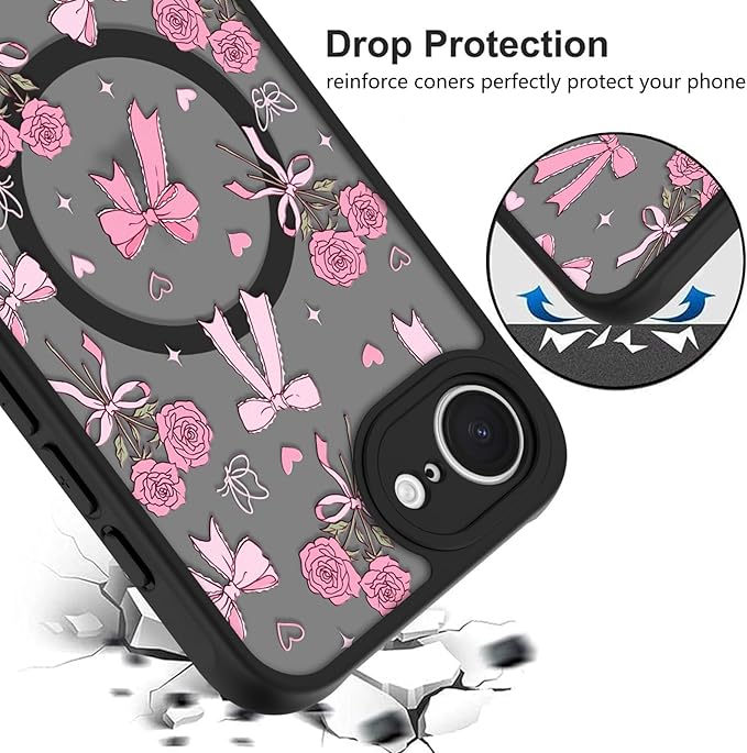 KANGHAR Case Compatible with iPhone 16e/17e Bows Bouquet Pattern [Compatible with Magsafe] Cute Flowers Florals Protective Magnetic Case for Girls Women Men