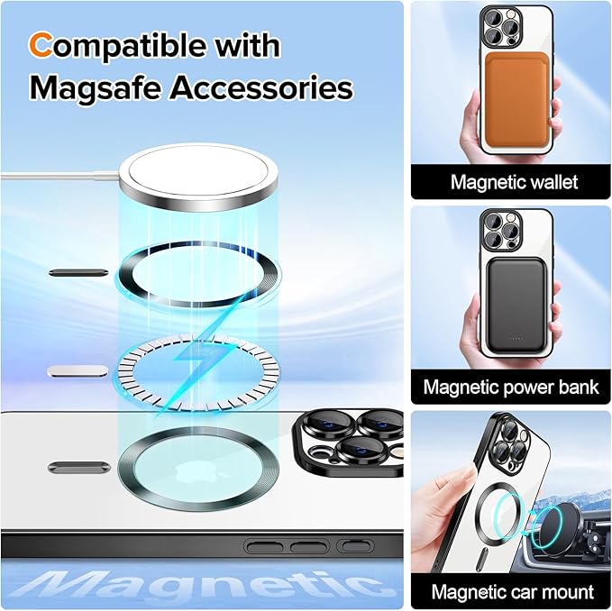 Hython Magnetic Clear for iPhone 15 Pro Case with Camera Lens Protector [Compatible with MagSafe] Luxury Plating Edge Slim Soft TPU Cover Protective Phone Case for iPhone 15 Pro 6.1", Black
