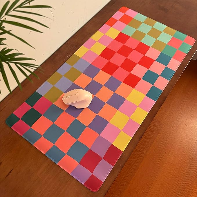 Checkered Desk Mat Retro Cute Mouse Pad XXL Large Mouse Pad, Desk Matt for Desktop Keyboard Pad Mouse Mat Computer Decor with Stitched Edges 31.5 X 15.7In