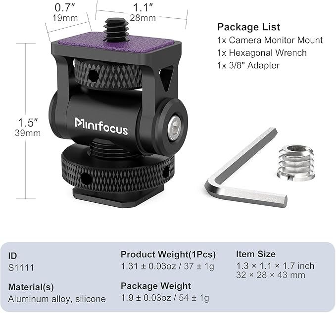 MINIFOCUS Camera Monitor Mount Swivel 360° and Tilt 180° Holder for 5" and 7" Field Monitor with Cold Shoe Mount and 3/8" & 1/4" Screw Hole
