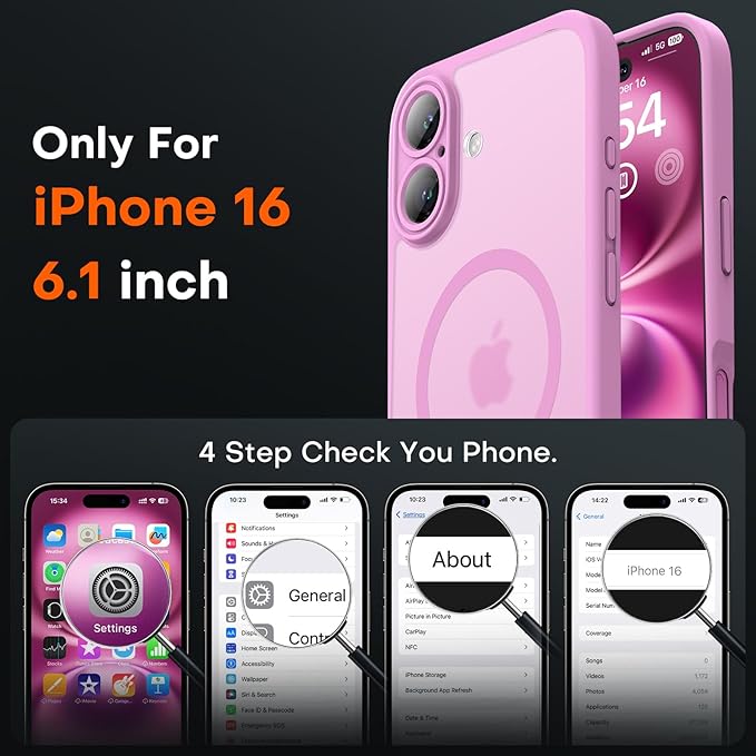 TOCOL Magnetic for iPhone 16 Case, Upgraded Full Camera Protection, Compatible with Magsafe, Drop Protection, Translucent Matte Back Bumper Phone Cover 6.1-Inch (Peony)