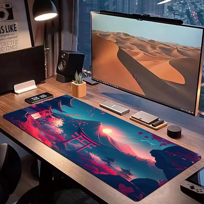 Japanese Mouse Mat, Large Extended Gaming Mouse Pad with Stitched Edges, Non-Slip Waterproof Rubber Base Mouse Pad for Office, Computer, Keyboard, Laptop and Home Desk Pad 31.5 x 15.7 Inch