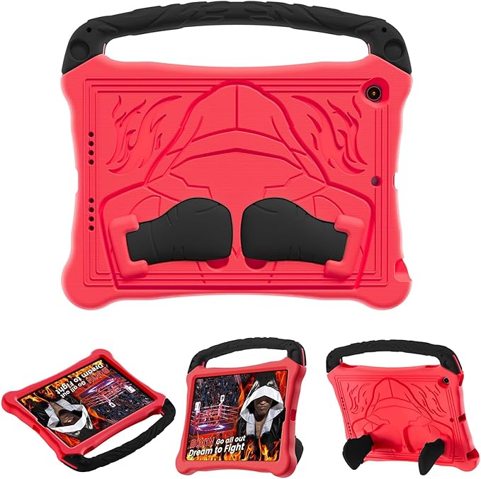 Dteck for iPad Air 3rd Generation and iPad Pro Case 10.5" 2019/2017 Release, Cute Boxing Shockproof Hard Case with Handle/Kickstand/Shoulder Strap, Protective Lightweight Kids-Friendly Cover, Red