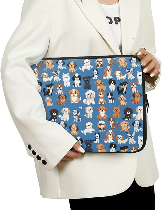 Puppy Dog Laptop Sleeve for Women Teen Girls 12inch Laptop Protector with Multiple Uses Lightweight Computer Sleeve Cute Tablet Bag Laptop Carrying Case Blue