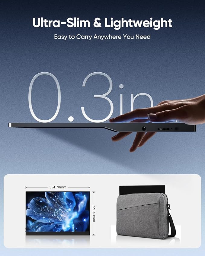 CJkao Portable Monitor 15.6” FHD 1080P USB-C & HDMI Display Ultra-Slim IPS Screen w/Smart Cover, Dual Speakers, HDR, Eye-Care, External Monitor for Laptop, Mac, Phone, PS5, Xbox, Switch, Black