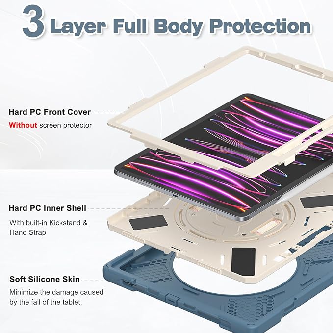 BATYUE Case for iPad Air 11-inch M4(2026)/ M3(2025) / M2(2024), iPad Air 5th/4th 10.9 inch(2022/2020), iPad Pro 11" 4th/3rd/2nd/1st Gen Case, with Pencil Holder+Shoulder Strap, Cornflower Blue