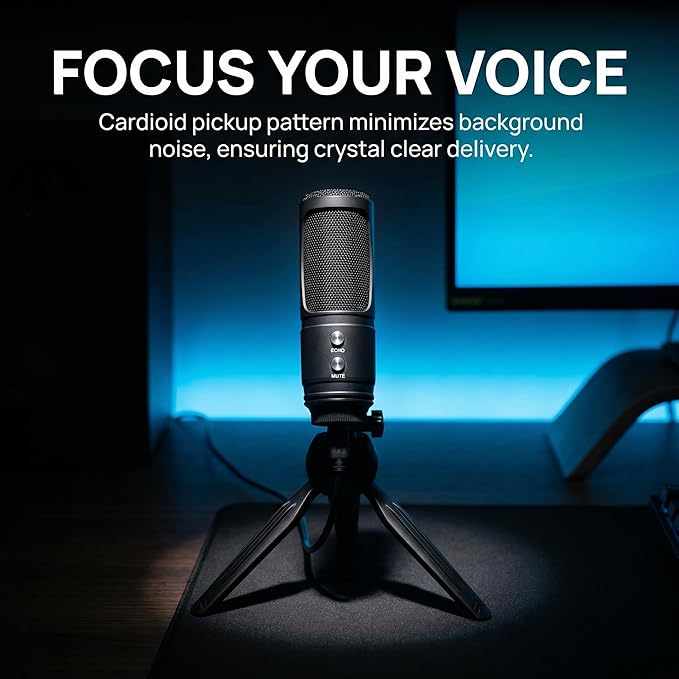 USB Condenser Microphone, Cardioid Condenser Mic with 20Hz–20kHz Frequency Response, Plug & Play USB 2.0 Interface, Compatible with Windows/Mac, Ideal for Podcasting, Recording Studio & Karaoke