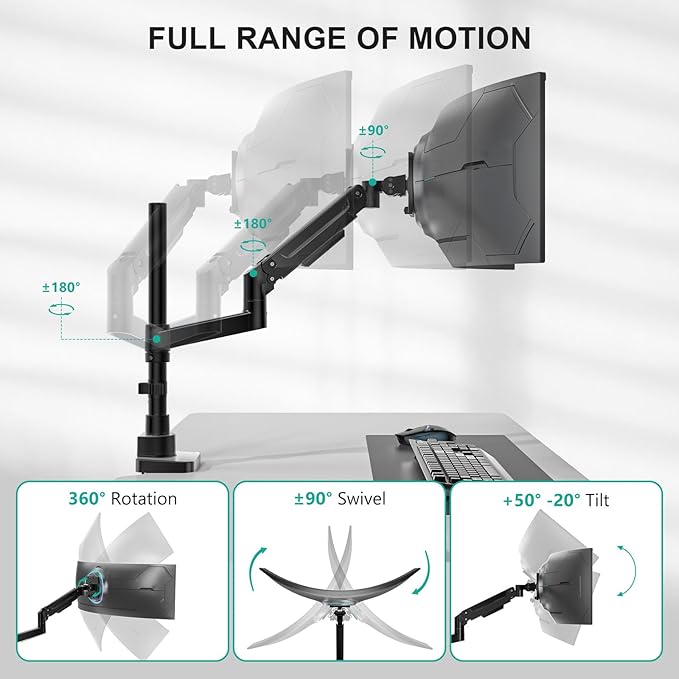 WALI Heavy Duty Monitor Arm Desk Mount for 13-43 Inch Ultrawide Screens, Single Monitor Arm with Full Motion Tilt, Swivel, Rotation, Holds up to 44 lbs, C-Clamp Mount for VESA 75/100mm (GSDM001-P)