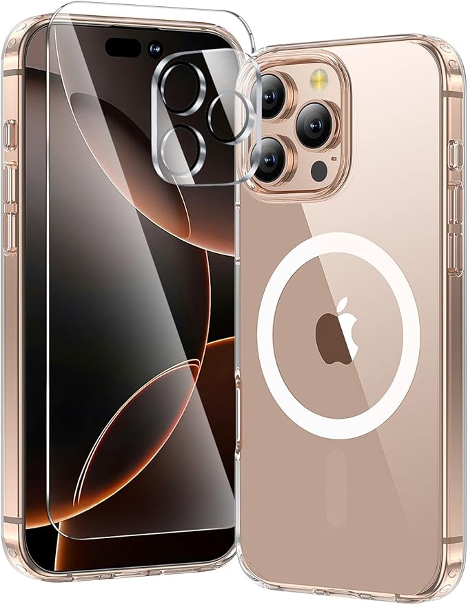 toushion 3 in 1 for iPhone 16 Pro Max Case Clear with MagSafe, Not Yellowing, Screen Protector*1 Camera Lens Protector*1, Military-Grade Protection for iPhone 16 Pro Max Phone Case 6.9 inch Clear