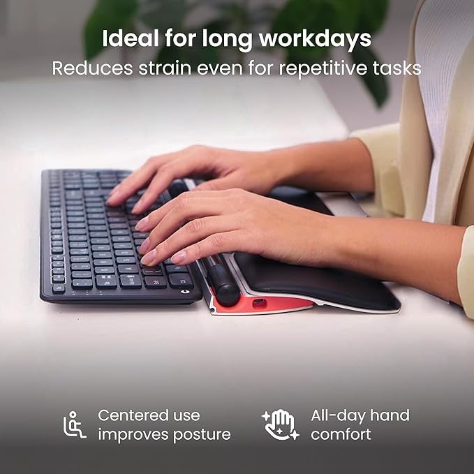 Contour RollerMouse Red Ergonomic Mouse for Shoulder Forearm Wrist Strain Relief for RSI Carpal Tunnel Centered Rollerbar 6 Customizable Buttons 10 Speed Settings Mac/PC Compatible - Wireless - Plus
