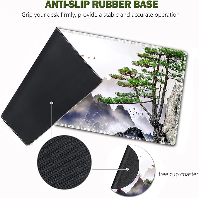 AIMSA Large Gaming Mouse Pad Extended Mouse Pad with Stitched Edge, Keyboard Mouse Mat Non-Slip Rubber Base Desk Pad 31.5x11.8 inch for Office Home Game Work, Pine Tree Mountains
