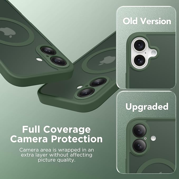 CAPRARO Magnetic Compatible with iPhone 16 Case, Upgraded [Full Camera Protection] [Compatible with MagSafe] Protective Translucent Matte Women Girl Phone Case Cover, Deep Green