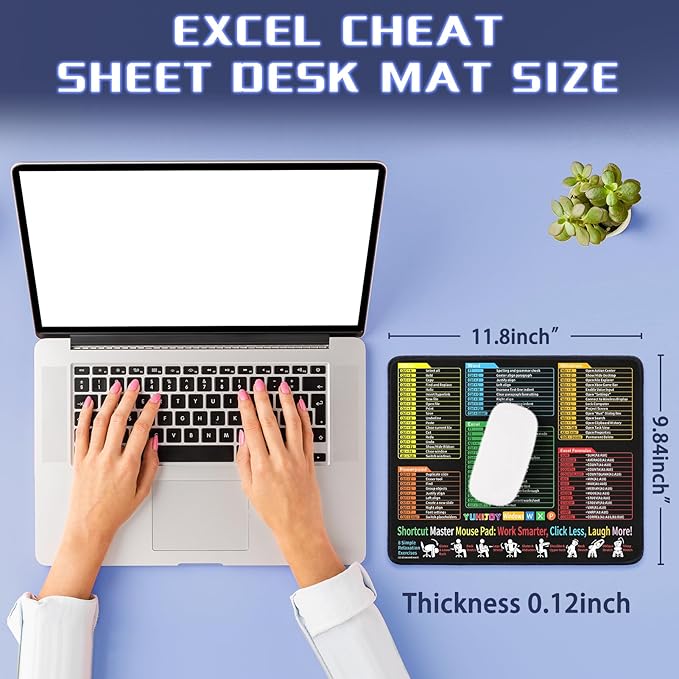 Excel Cheat Sheet Desk Pad - Mouse Pad - Excel Cheat Sheet Desk Mat, Non-Slip Base Mousepad Suitable for Office, Computer Games, Desk Mat and More (1, 11.8" x 9.84")
