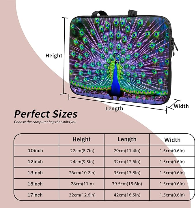 Universal Laptop Sleeve Tablet Case 12 inch, Peacock Slim Carrying Case Handbag Travel Laptop Bag for Surface Pro 9 8 7/Laptop Go 2 3, MacBook Air 11/12