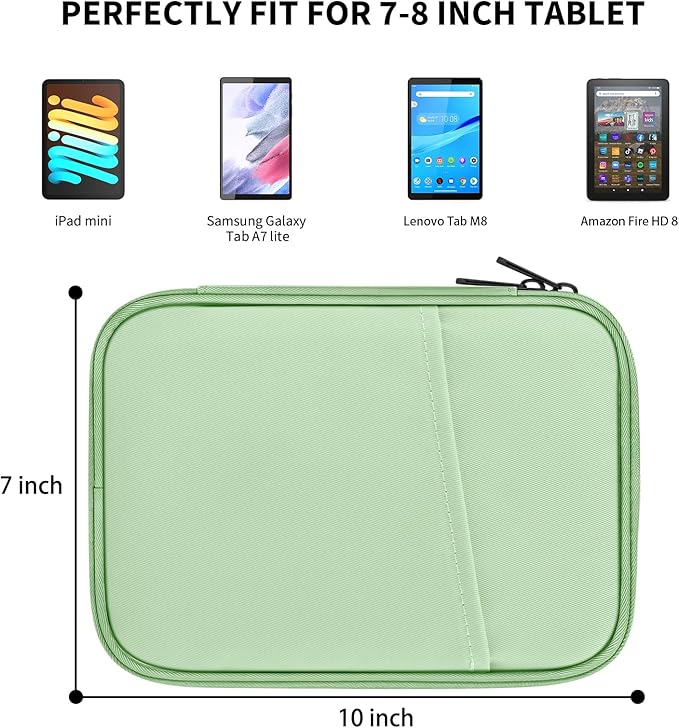 HoYiXi Universal Sleeve Bag for 7-8 inch Tablet Fire HD 8/Fire HD 8 Plus Compatible iPad mini (6th Gen) 8.3" 2021, iPad mini 5/4/3/2/1, Tab A8, 7"-8" inch Android Tablet Sleeve Case -Green