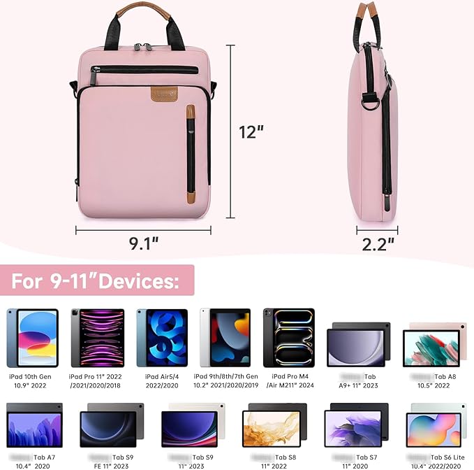 9-11 Inch Tablet Sleeve Bag, Padded Protective Travel Carrying Case for iPad A16 2025, iPad Air M4 11-inch 2026 M3 M2, iPad Pro M5/M4 11 inch, iPad 10/9/8/7th, Galaxy Tab A9+/S9/S8 11"