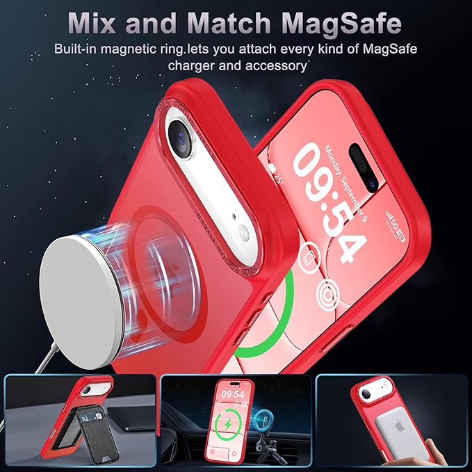 Newfuture Magnetic for iPhone Air Case [Compatible with Magsafe] [Military Grade Drop Protection] Translucent Matte Anti-Scratch Shockproof Protective Phone Cover 6.5 Inch, Red