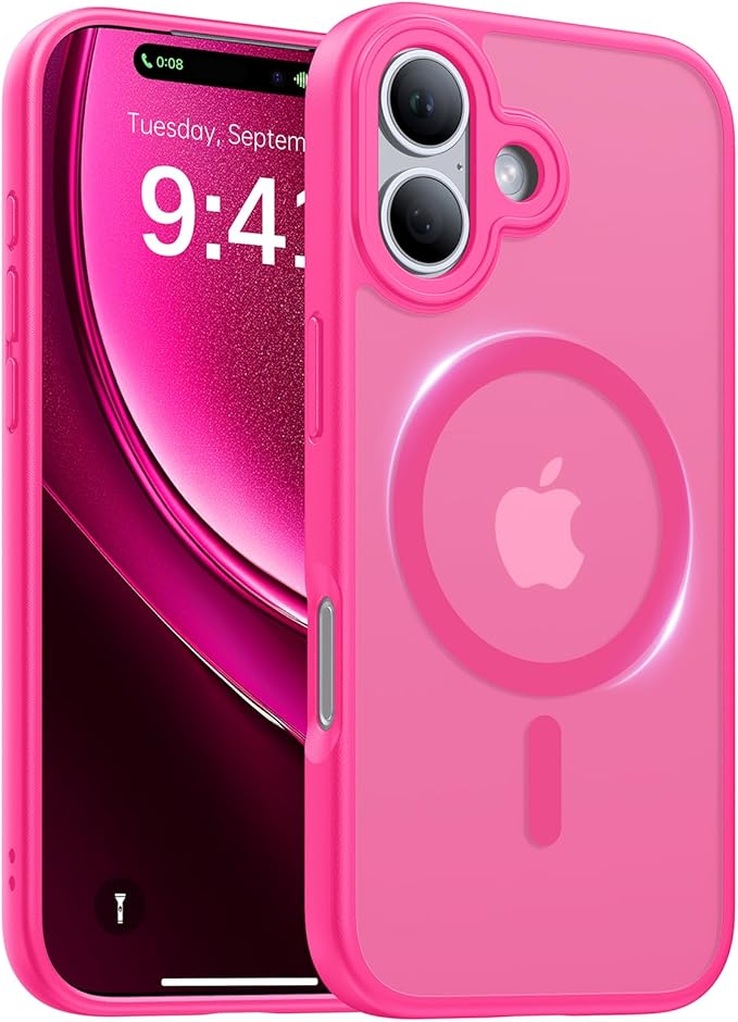 Magnetic for iPhone 17 Case,[Anti-Slip][Compatible with MagSafe][Military Grade Drop Protection] Shockproof Protective Translucent Matte Phone Case for iPhone 17 Case,Hot Pink
