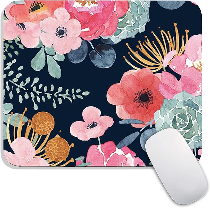 Square Mouse Pad Pink Flower, Personalized Premium-Textured Custom Mouse Mat Design, Washable Mousepad Cloth, Non-Slip Rubber Base Computer Mouse Pads for Wireless Mouse