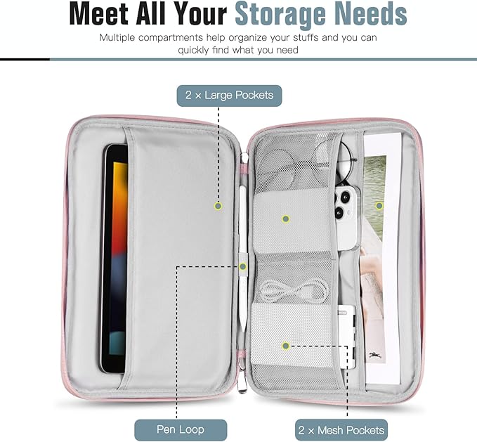 TiMOVO 9-11 Inch Tablet Sleeve Bag for iPad 11-inch A16 2025, iPad 10th Gen. 10.9", iPad 10.2", iPad Air 11/5th/4th Gen. 10.9", Galaxy Tab A9 Plus 11", Carrying Case with Pocket, Pink