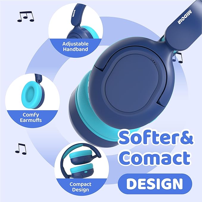 MIDOLA Kids Bluetooth Headphones Active Noise Cancelling Lightweight Wireless Headphone for Kid Volume Limited 85/94dB Foldable Over-Ear Headset with Aux/Mic,68 Hours Playtime,for Toddler Child Blue