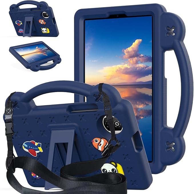 AKABEILA Compatible with Honor Pad X7 8.7 inch 2025 Tablet Case, Kids Friendly Universal Lightweight Shockproof Protective Case with Shoulder Strap & Stand Handle Navy Blue