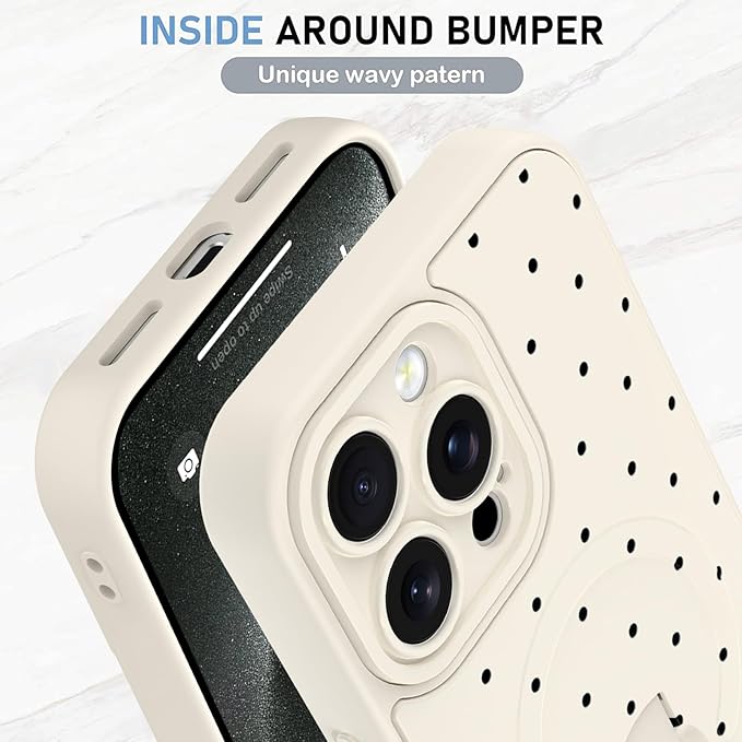 KANGHAR Compatible with iPhone 15 Pro Case, Support for MagSafe, Silicone Spot Cute Pattern, Wristband Kickstand Camera Protection Soft Slim Cover for Girls Women -White