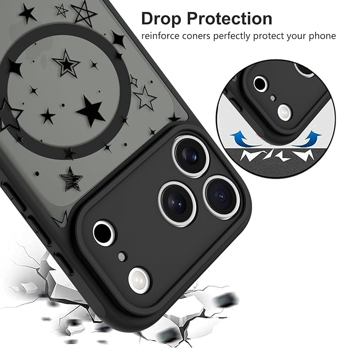 KANGHAR Case Compatible with iPhone 17 Pro Max Stars Pattern [Compatible with Magsafe] Cute Protective Magnetic Case for Girls Women Men Black