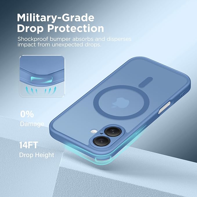 CAPRARO Magnetic Compatible with iPhone 16 Case, Upgraded [Full Camera Protection] [Compatible with MagSafe] Protective Translucent Matte Women Girl Phone Case Cover, Lake Blue