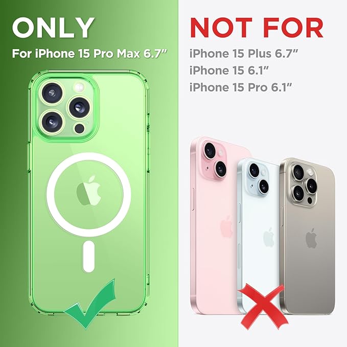 CAPRARO Magnetic for iPhone 15 Pro Max Case, [Compatible with MagSafe] [Full Camera Protection] Shockproof Protective Slim Translucent Matte Phone Case for iPhone 15 Pro Max 6.7'', Clear Green