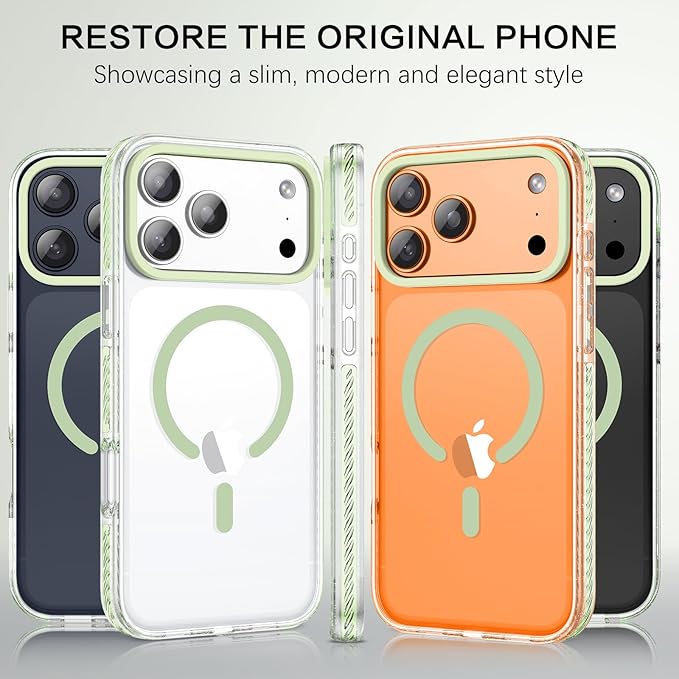 BENTOBEN Magnetic for iPhone 17 Pro Max Case 6.9", Compatible with Magsafe Shockproof Protective Bumper Cute Transparent Slim Anti-Yellowing Phone Case for iPhone 17 ProMax Cover, Clear Light Green