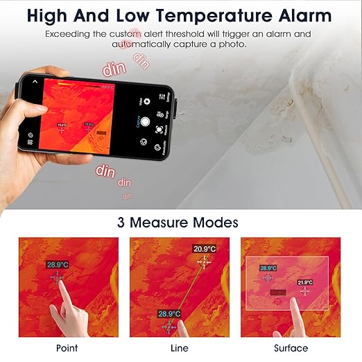 Wireless Thermal Imaging Camera for Android/iOS, AIOMEST Thermal Leak Detector 256x192 IR Resolution, Offline Analysis & Reports, Temperature Heat -4°F to 1022°F, Infrared Camera for HVAC Inspection