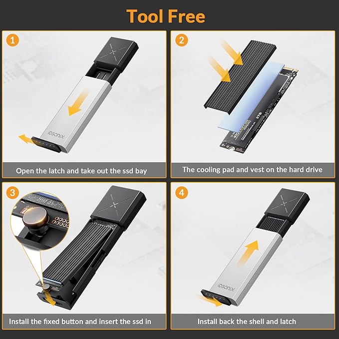 iDsonix M.2 NVMe PCIe SSD Enclosure Adapter Tool Free Aluminum, NVMe to USB C 3.2 Gen 2 10Gbps PCIe External Enclosure, Supports M-Key/B+M Key, with UASP Trim for 2230/2242/2260/2280 SSD
