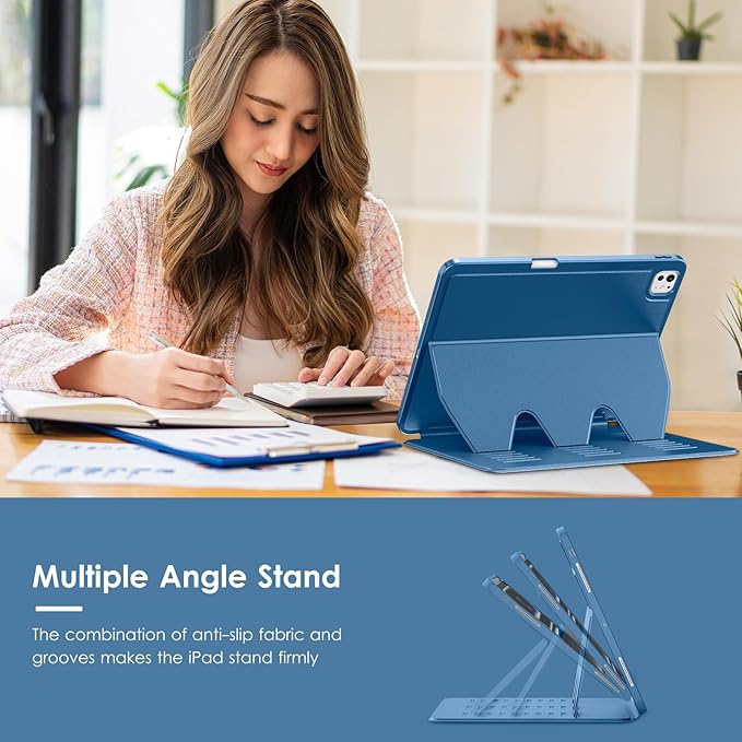 VIKESI Case for iPad iPad Pro 13-inch M5 or M4 Released in 2025 or 2024,Multiple Angles Magnetic Stand Cover,Shockproof Soft Back,Pencil Holder,and Auto Sleep/Wake, Blue