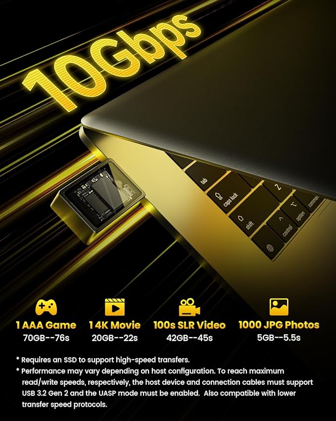 Sharge Disk M.2 NVMe SSD Enclosure with Active Cooling System, 10Gbps USB C 3.2 Gen2, Enclosure NVMe Reader Supports M Keys and Size 2230 SSDs, Yellow