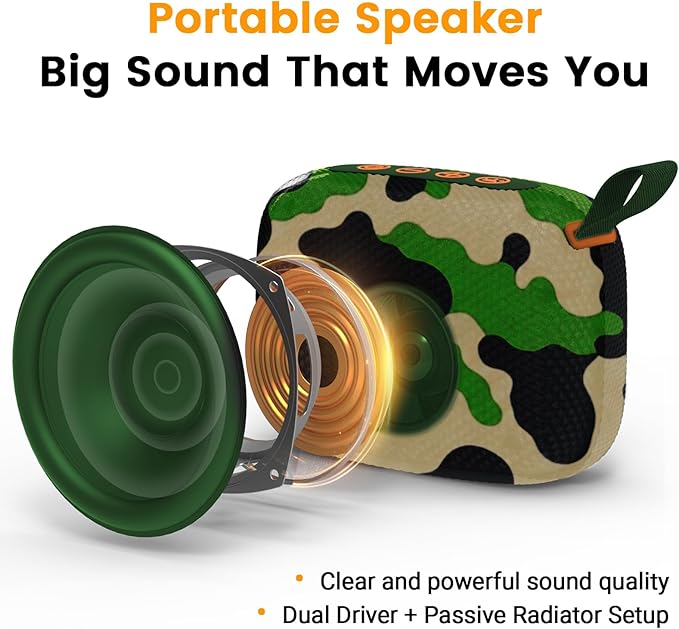 Portable Waterproof Bluetooth Speaker IPX5 for Outdoor,HD Sound All-Day Playtime, BT5.3,Wireless Speakers with Lights, Essentials for Beach/Party/Camping,Gifts for Men Women Boys Girls-Camoouflage
