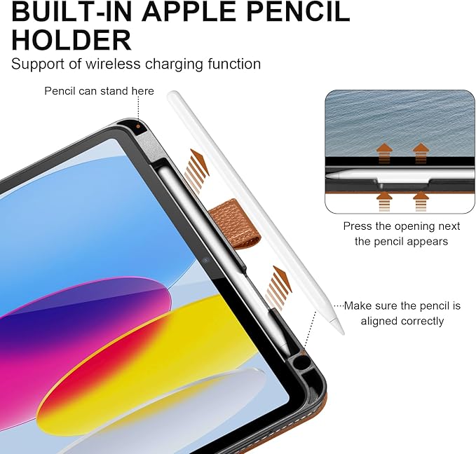 Genuine Leather Case for iPad 11th Gen 11" (2025/A16) & 10th Gen 10.9" (2022) | with Pencil Holder and Adjustable Stand, Magnetic Closure, Auto Wake/Sleep Cover | Brown