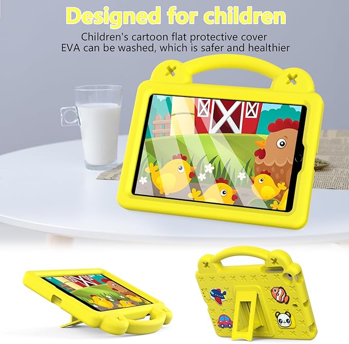 AKABEILA Compatible with Apple iPad mini 1/2/3/4/5 Tablet Case, Kids Friendly Universal Lightweight Shockproof Protective Case with Shoulder Strap & Stand Handle Yellow