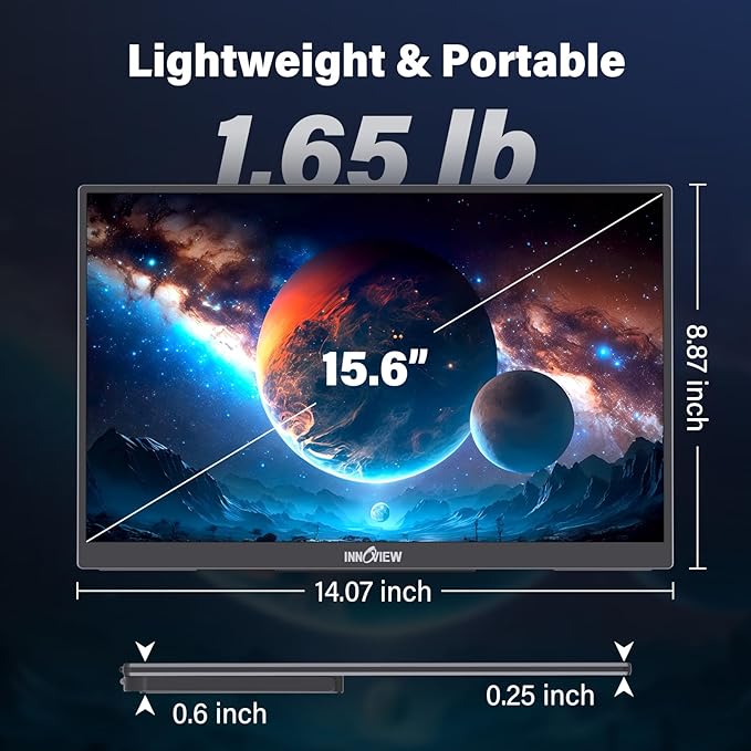InnoView 15.6 inch Portable Monitor 4K UHD 3840x2160 | 100% sRGB HDR | External Monitor with 2 USB-C & HDMI Ports | Travel Second Monitor for Laptop Mac PC Xbox PS5 Switch (Includes Adapter)
