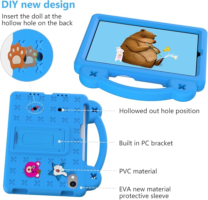 for iPad mini 7 Case A17 Pro,iPad mini 6 Case, Shoulder Strap Shockproof Cute DIY Figures Design Handle Stand Protective Rugged Case for Apple iPad mini 7th 6th Generation 8.3",SkyBlue