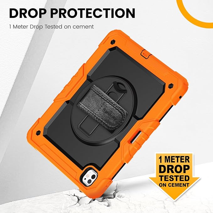 timecity Case for iPad Pro 13 Inch M5 2025 / M4 2024, 360° Rotating Stand, Pencil Holder & Wireless Charging, Shockproof with Screen Protector & Shoulder Strap - for Designers & Professionals, Orange