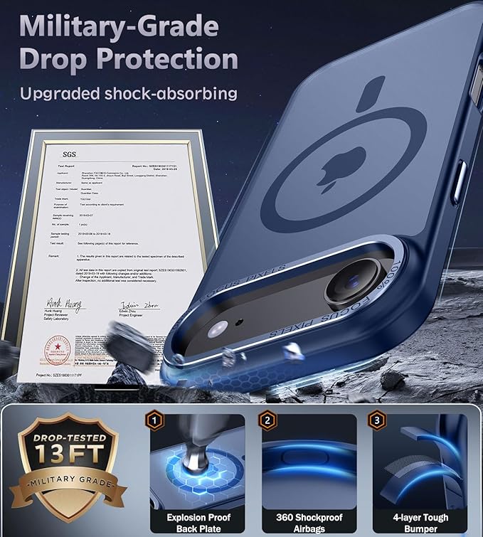 Newfuture Magnetic for iPhone Air Case [Compatible with Magsafe] [Military Grade Drop Protection] Translucent Matte Anti-Scratch Shockproof Protective Phone Cover 6.5 Inch, Navy Blue