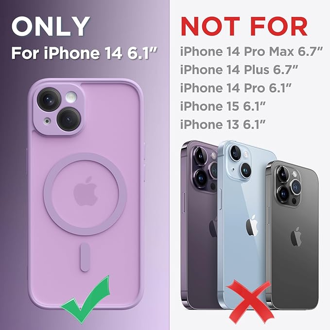 CAPRARO Magnetic for iPhone 14 Case, [Compatible with MagSafe] [Full Camera Protection] Shockproof Protective Slim Translucent Matte Phone Case for iPhone 14 6.1'', Elegant Purple