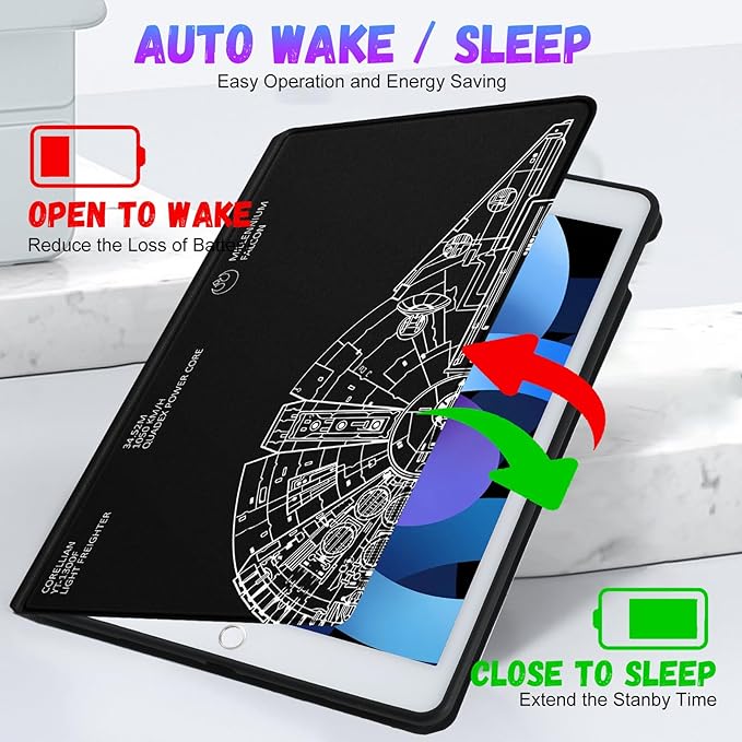 Uppuppy for iPad 5th/6th Generation Case, for Apple iPad Air 1st/2nd Gen, for iPad Pro 9.7 Inch Case Cute Kids Boys Women Teen Girls Cool Men Folio Unique Black Cover for iPad 5/6, Air 1/2, Pro 9.7