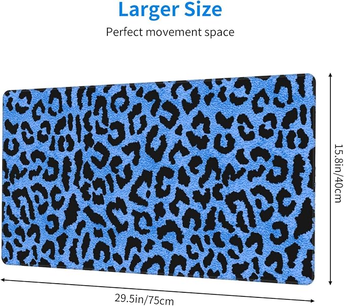 Blue Leopard Skin Print Large Extended Mouse Pads XL Mousepad with Stitched Edges Non-Slip Rubber Base Computer Keyboard Pad Desk Mat for Home Office Desk Decor, 29.5" X 15.8"