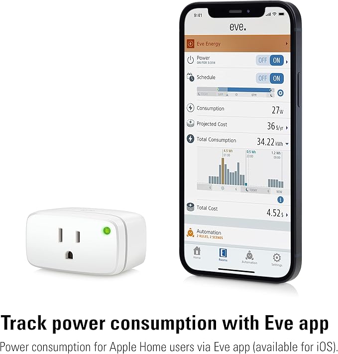 Eve Energy (Matter) 3 Pack – Smart Plug, 100% Privacy, automate Lights & appliances, Seemless Integration in Apple Home, Alexa, Google Home, SmartThings, Requires Thread Border Router